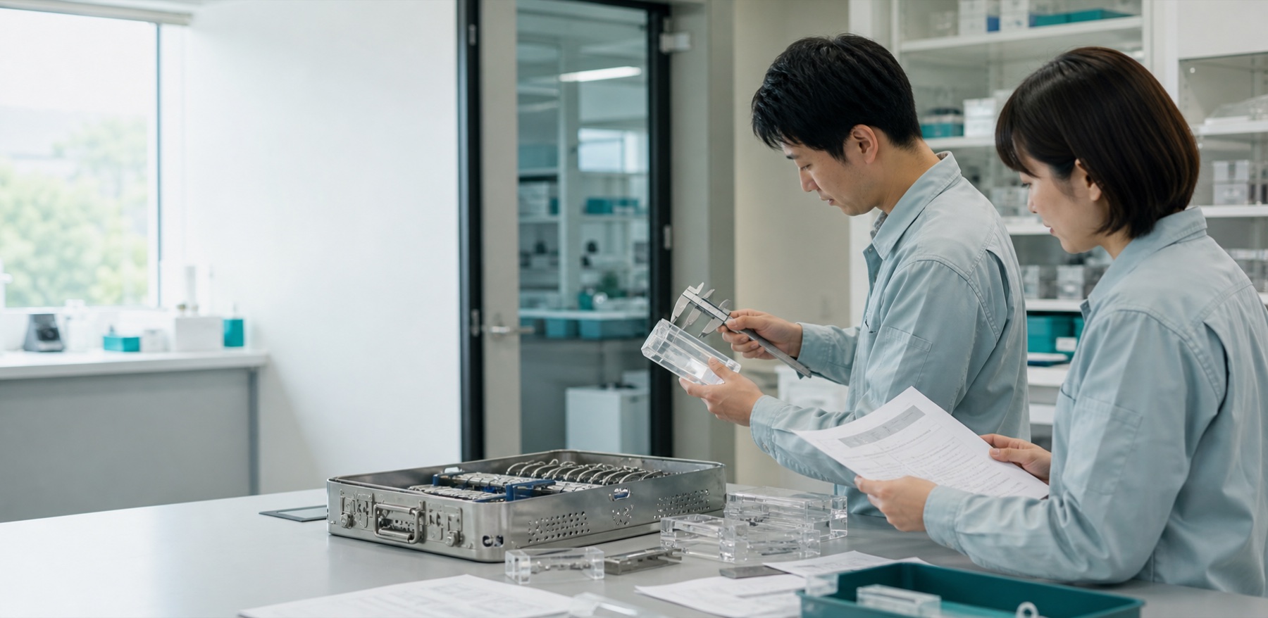 实验器材资料整理与质量检查场景示意